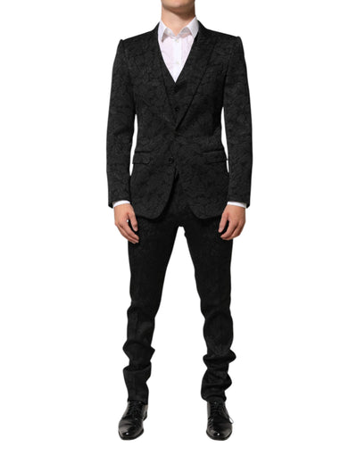 Dolce & Gabbana Black 3 Piece Brocade Jacquard Suit MARTINI