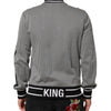 Dolce & Gabbana Black White Houndstooth Wool Crest Jacket Sweater