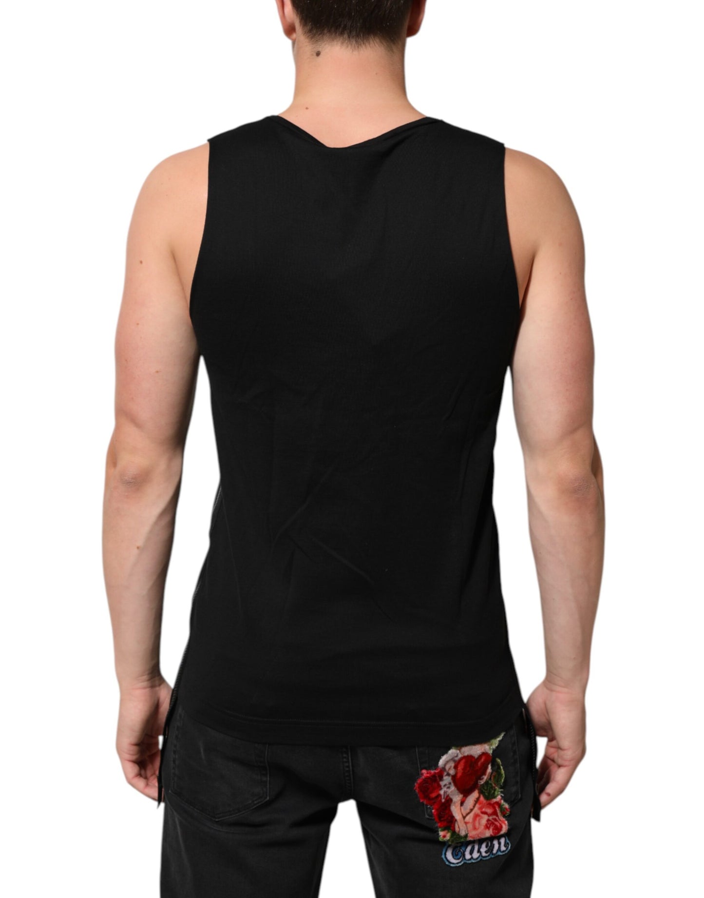 Dolce & Gabbana Black Cotton Sleeveless Tank Top DG Logo Men T-shirt