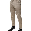 Dolce & Gabbana Beige Black Striped Cotton Slim Fit Trousers Pants