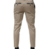 Dolce & Gabbana Beige Black Striped Cotton Slim Fit Trousers Pants