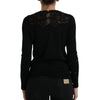 Dolce & Gabbana Black Silk Lace Trim Long Sleeves Blouse Top