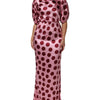 Dolce & Gabbana Pink Red Polka Dot Silk Satin Maxi Gown Dress
