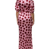 Dolce & Gabbana Pink Red Polka Dot Silk Satin Maxi Gown Dress