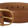 Costume National Brown Leather Gold Metal Oval Buckle Belt