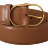 Costume National Brown Leather Gold Metal Oval Buckle Belt