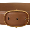 Costume National Brown Leather Gold Metal Oval Buckle Belt