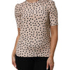 Dolce &amp; Gabbana Beige Schwarze Seidenbluse mit Polka-Dots und kurzen Ärmeln