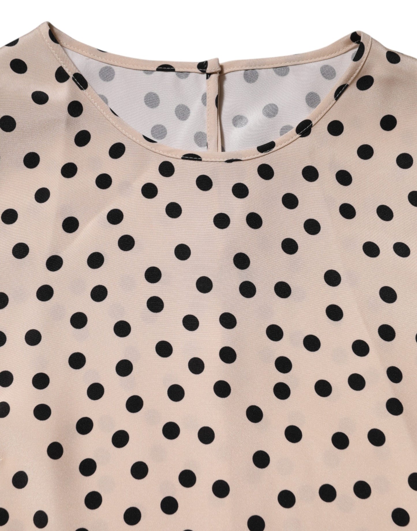 Dolce &amp; Gabbana Beige Schwarze Seidenbluse mit Polka-Dots und kurzen Ärmeln