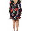 MSGM Dress Black Multicolor Floral Ruffle Long Sleeve Mini Dress