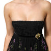 Dolce &amp; Gabbana Schwarzes trägerloses Kleid mit Blumenmuster und Kristallen