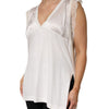 PINKO White Silk Blend Lace Trim Sleeveless V-Neck Women’s Top
