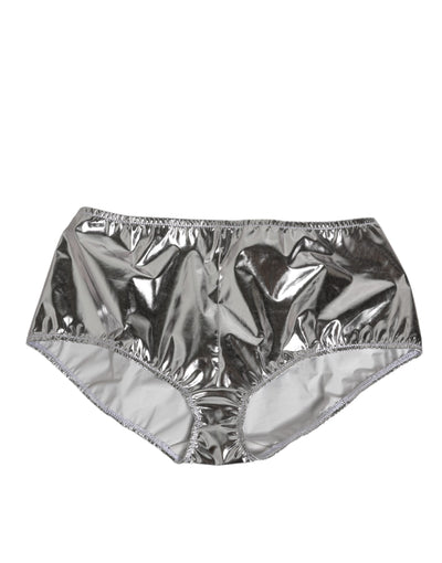 Dolce &amp; Gabbana Silber Metallic High Waist Bikinihose Damen Unterwäsche