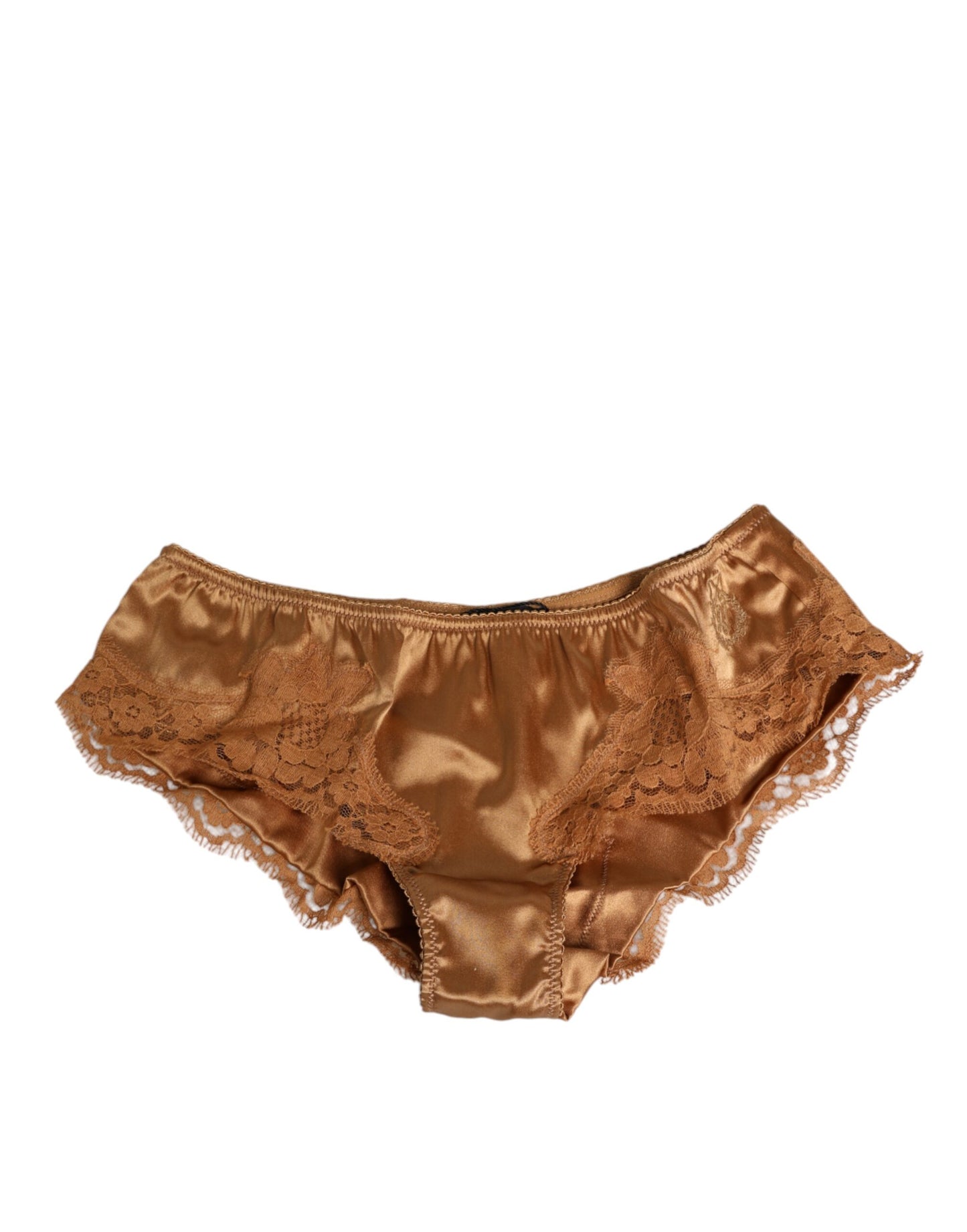 Dolce &amp; Gabbana Braune Slip-Höschen aus Seidensatin mit Spitze