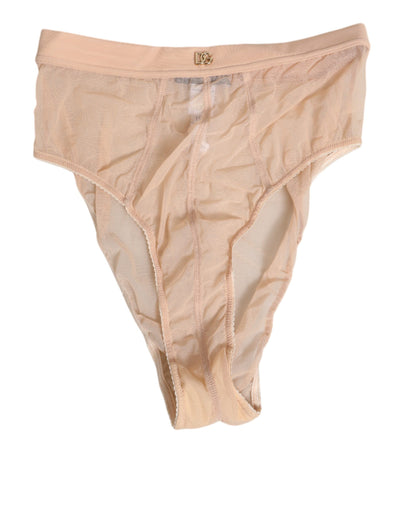 Dolce & Gabbana Beige Sheer Mesh High Waist Panty Underwear