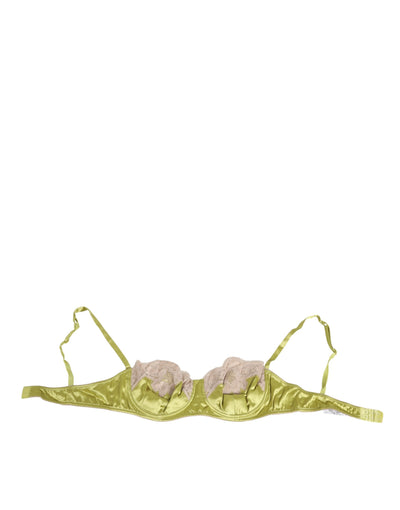 Dolce & Gabbana Lime Green Silk Satin Lace Padded Balconnet Underwear
