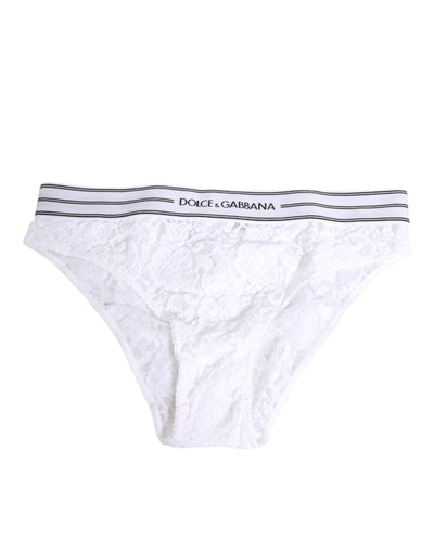 Dolce & Gabbana White Lace Slip Brief Logo Waistband Underwear