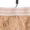 Dolce &amp; Gabbana Beige Lace Brasiliano Slips Logo Waistband Unterwäsche