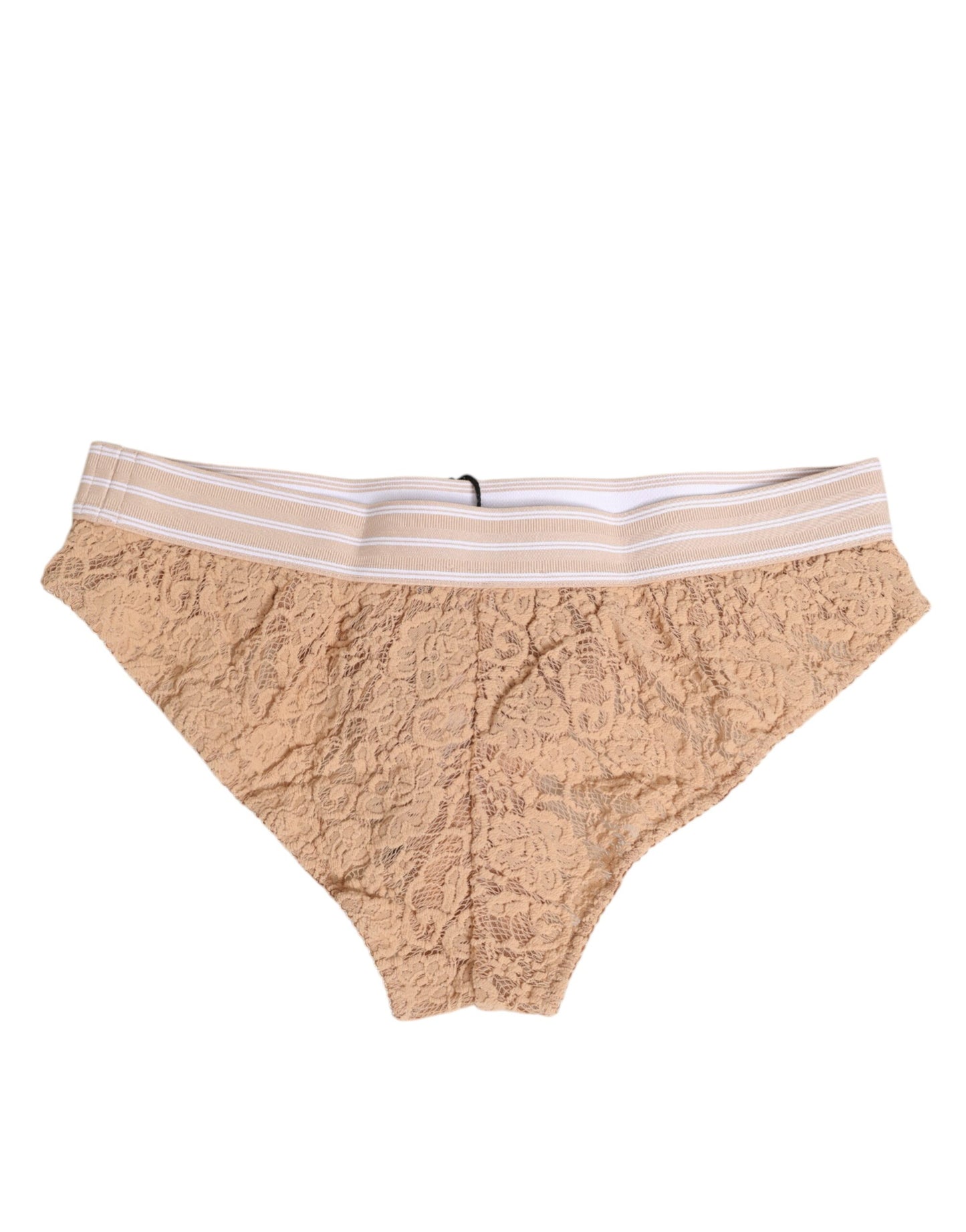 Dolce &amp; Gabbana Beige Lace Brasiliano Slips Logo Waistband Unterwäsche