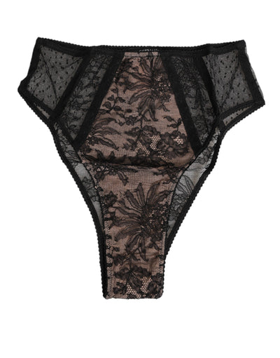 Dolce & Gabbana Black Floral Lace Sheer Mesh High Waist Underwear