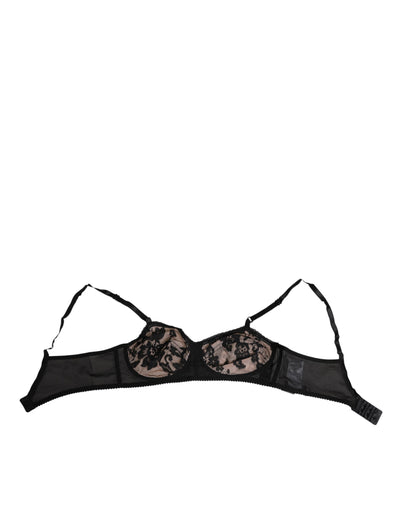 Dolce & Gabbana Black Nude Floral Lace Sheer Bra Underwear