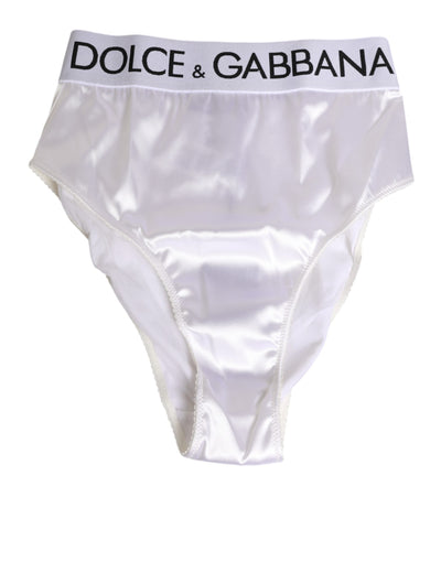 Dolce & Gabbana White Satin High-Waist Brief Logo Women Underwear
