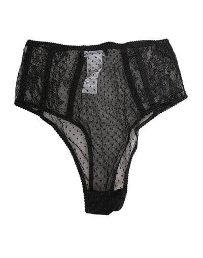 Dolce & Gabbana Black Lace Polka Dot Mesh High Waist Underwear
