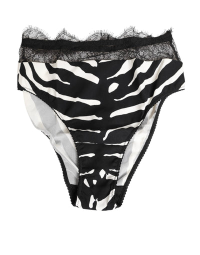 Dolce & Gabbana Black White Zebra Print Lace Trim High Underwear