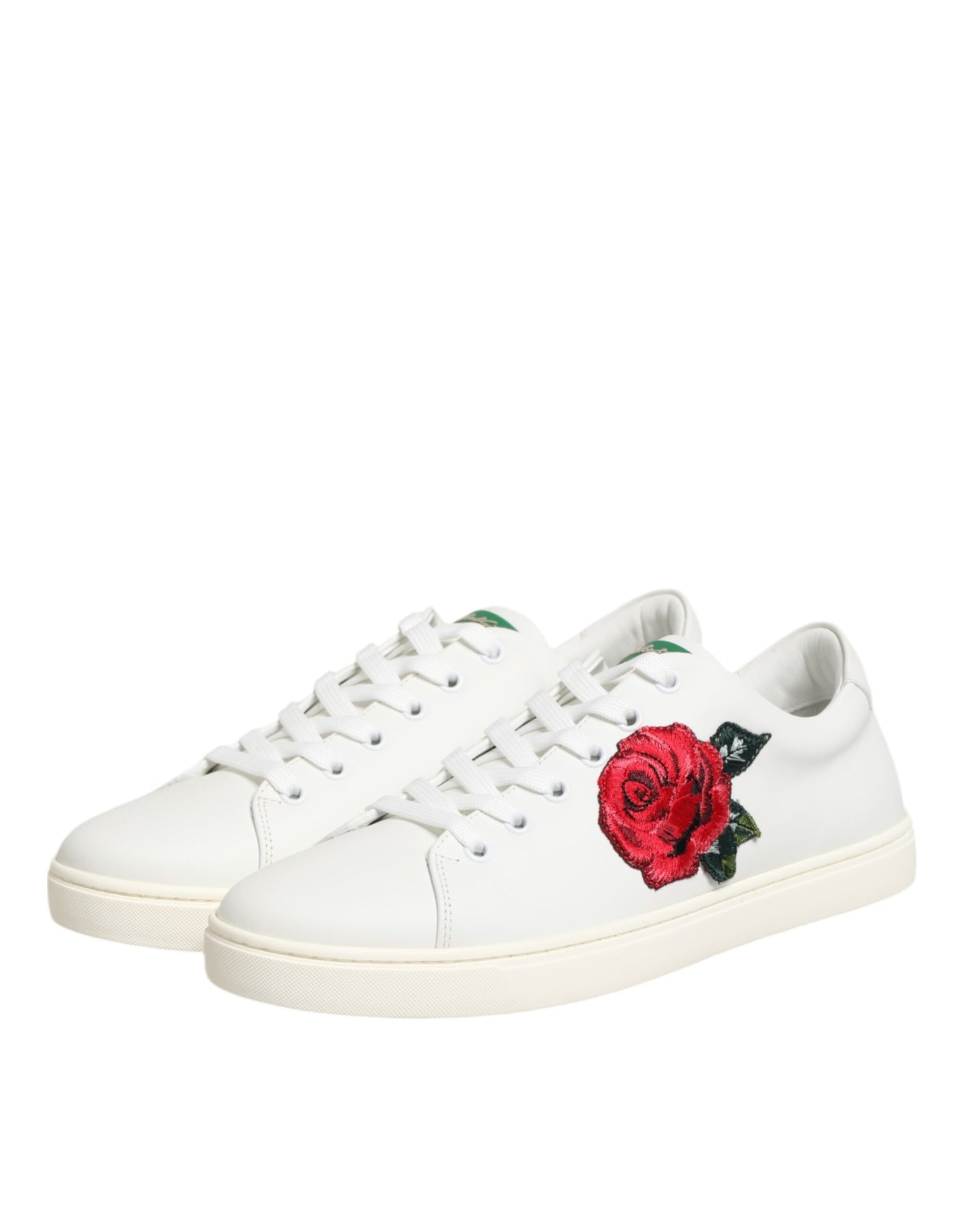 Dolce &amp; Gabbana Weiße Leder-Sneaker mit Rosenstickerei