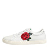 Dolce &amp; Gabbana Weiße Leder-Sneaker mit Rosenstickerei