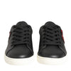 Dolce & Gabbana Black White Leather Crystal Heart Sneakers Shoes