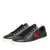 Dolce & Gabbana Black White Leather Crystal Heart Sneakers Shoes