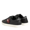 Dolce & Gabbana Black White Leather Crystal Heart Sneakers Shoes