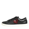 Dolce & Gabbana Black White Leather Crystal Heart Sneakers Shoes