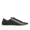 Dolce & Gabbana Black White Leather Crystal Heart Sneakers Shoes