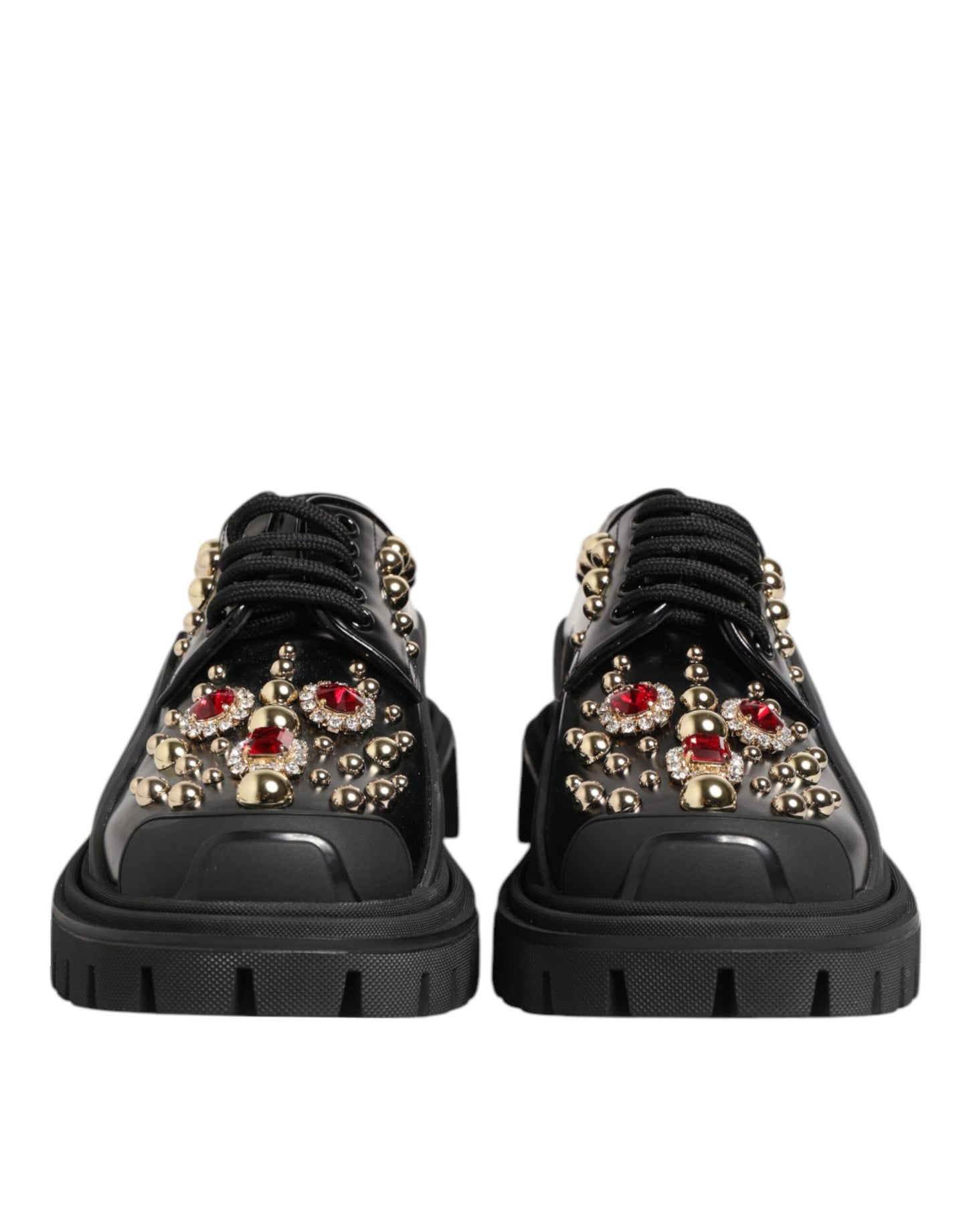 Dolce &amp; Gabbana Schwarze Leder-Derby-Schuhe mit Schmucksteinen