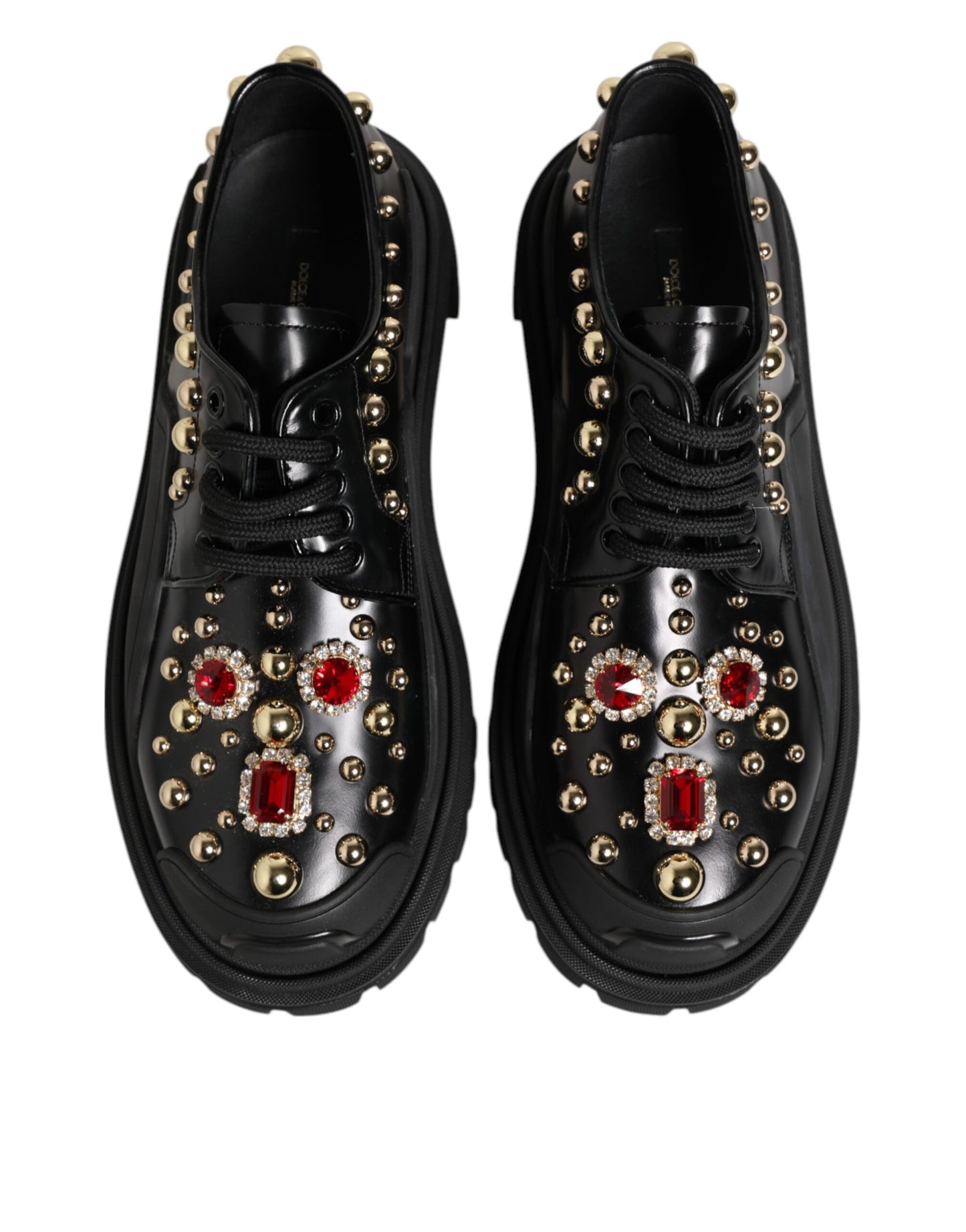Dolce &amp; Gabbana Schwarze Leder-Derby-Schuhe mit Schmucksteinen