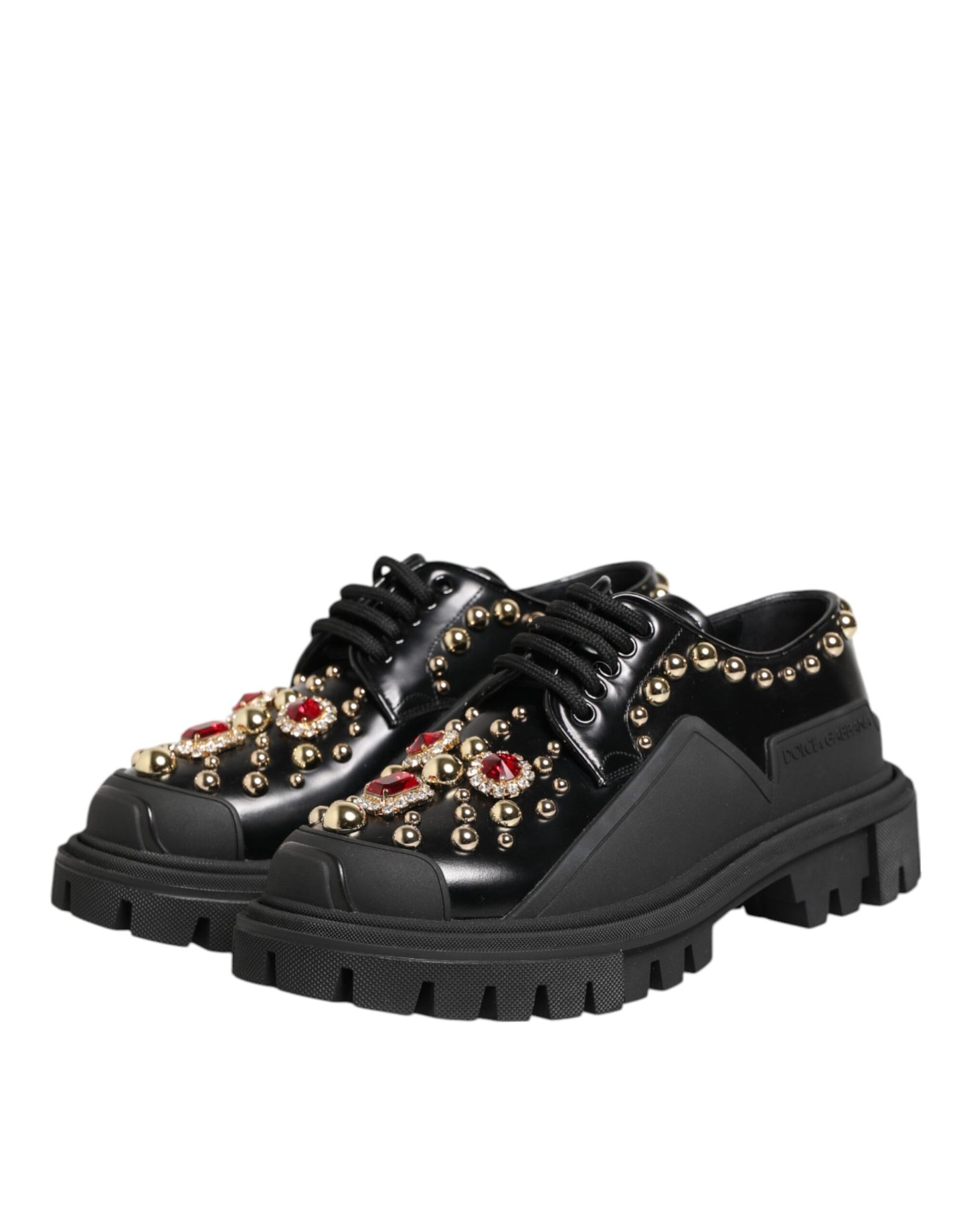 Dolce &amp; Gabbana Schwarze Leder-Derby-Schuhe mit Schmucksteinen