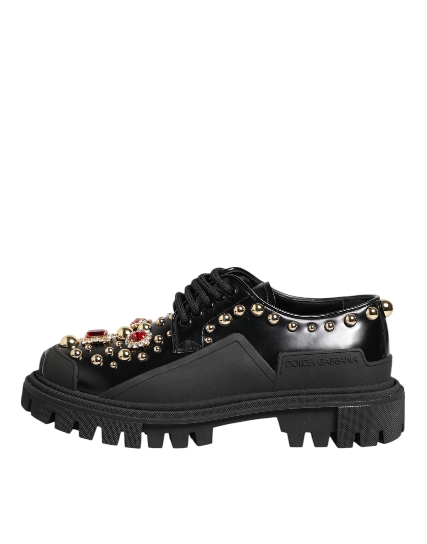 Dolce &amp; Gabbana Schwarze Leder-Derby-Schuhe mit Schmucksteinen