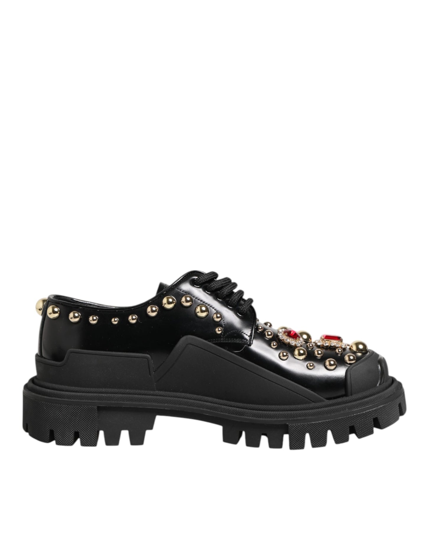 Dolce &amp; Gabbana Schwarze Leder-Derby-Schuhe mit Schmucksteinen