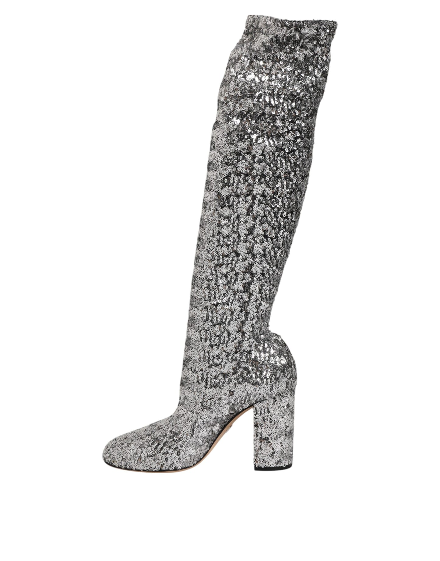 Dolce & Gabbana Shoes Silver Sequins Glitter High Heel Boot Shoes