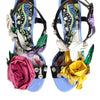 Dolce & Gabbana Multicolor Floral Appliqué Crystal Sandal Shoes