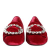 Dolce & Gabbana Red Velvet Crystal Buckle Loafers Flats Shoes