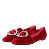 Dolce & Gabbana Red Velvet Crystal Buckle Loafers Flats Shoes
