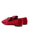 Dolce & Gabbana Red Velvet Crystal Buckle Loafers Flats Shoes