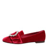 Dolce & Gabbana Red Velvet Crystal Buckle Loafers Flats Shoes
