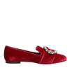 Dolce & Gabbana Red Velvet Crystal Buckle Loafers Flats Shoes