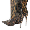 Dolce & Gabbana Leopard Print PVC Pointed Toe Boots Shoes