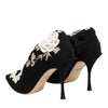 Dolce & Gabbana Black White Embroidered Jersey Stiletto Boots Shoes