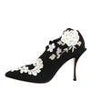 Dolce & Gabbana Black White Embroidered Jersey Stiletto Boots Shoes